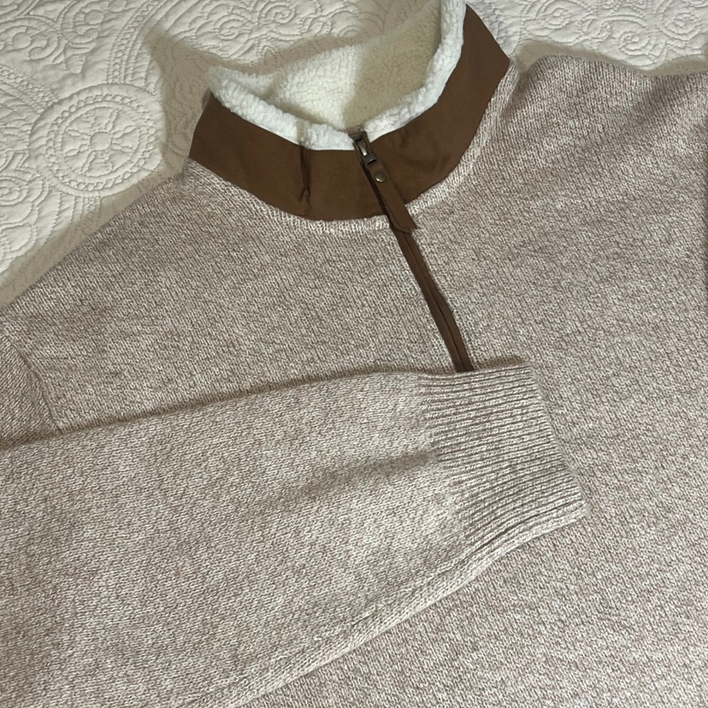 ORVIS Stowe Lambswool Quarter Zip Pullover Sweater Sherpa Collar Beige Mens XXL